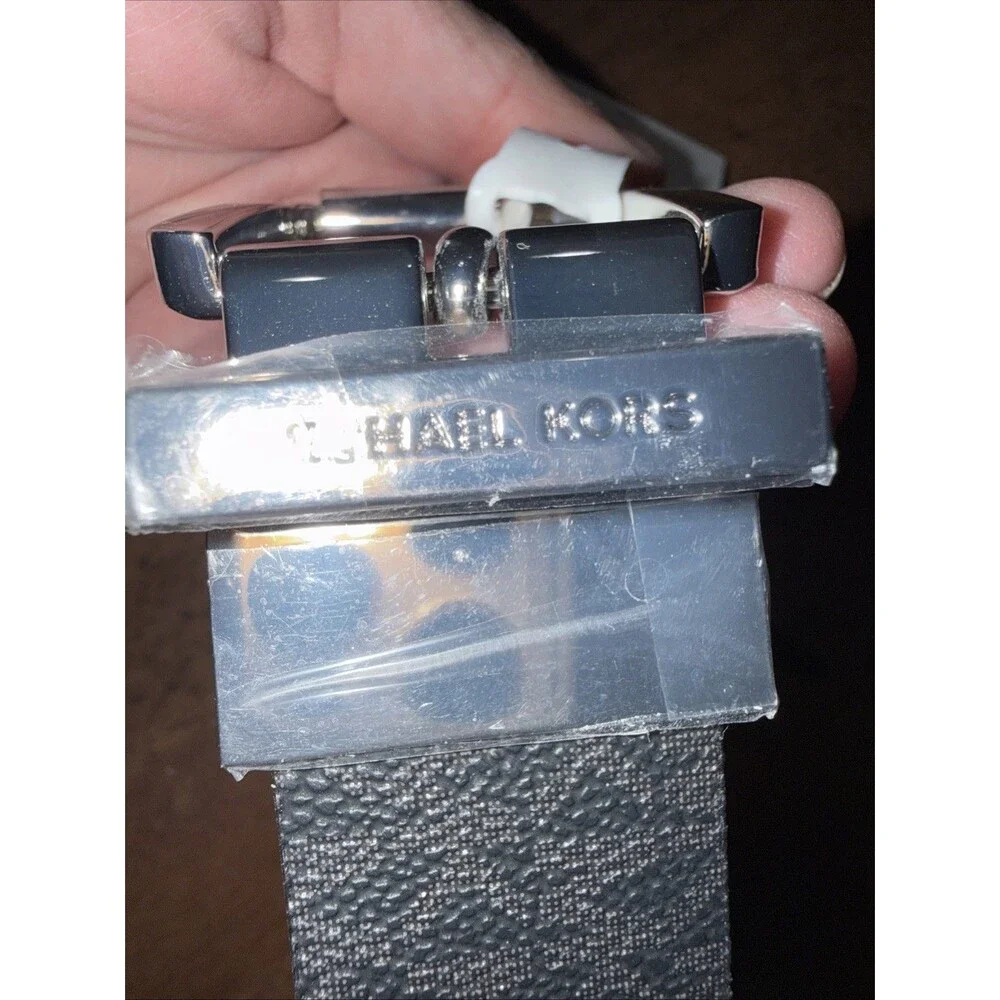 Michael Kors Reversible MK Logo Belt Black Brown Silver Twist Buckle Mens XL NWT
